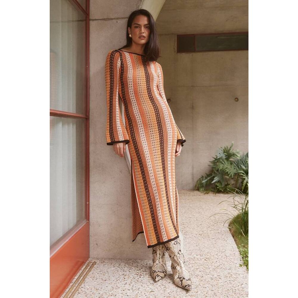 Seven Wonders Aimee Crochet Knit Midi Dress Coverup Orange Multi S NWT Beach